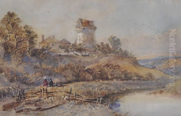 River Landscape Oil Painting by David Cox