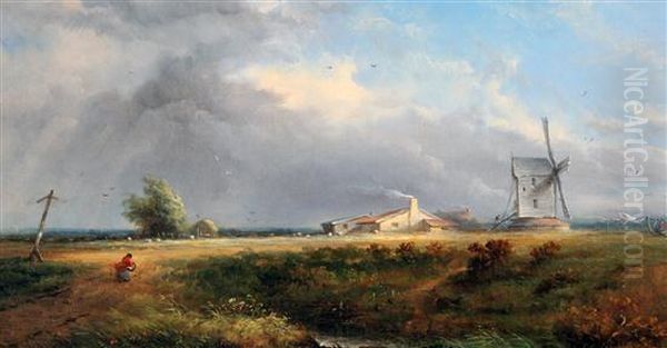 Windswept Landscape Oil Painting by David Cox