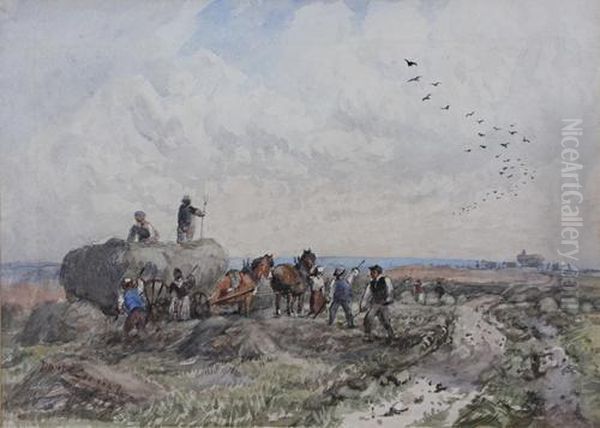 Harvesting Scene Oil Painting by David Cox Snr.