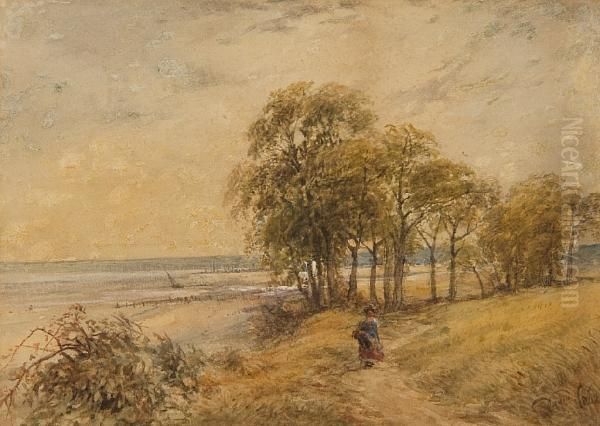 Figure On A Coastal Path Oil Painting by David Cox Snr.