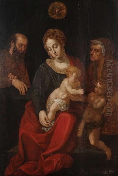 Madonna Met De Figuren Van Jozef, Sint Anna En De Kleine Johannes De Doper Oil Painting by Michiel Van Coxcie