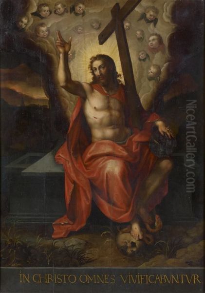 Le Christ Ressuscite Oil Painting by Michiel Van Coxcie