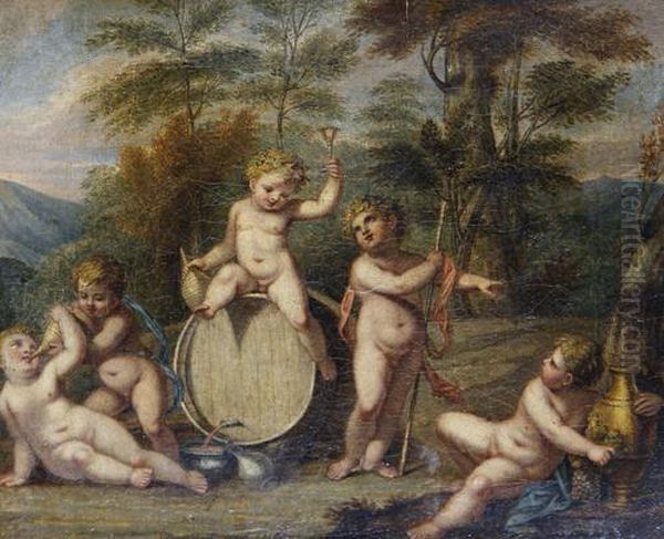 Infant Bacchants Oil Painting by Antoine Coypel