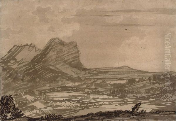 A Rocky Landscape Oil Painting by Alexander Cozens