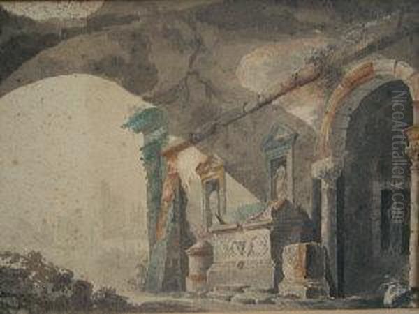 Study Of Roman Ruins Oil Painting by Alexander Cozens