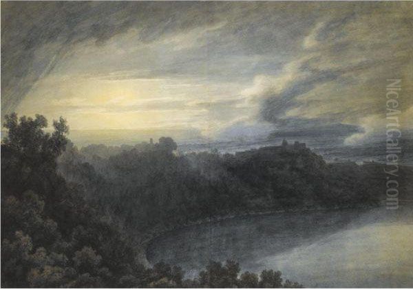 The Lake Of Albano And Castel Gandolfo Oil Painting by John Robert Cozens