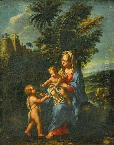 La Vierge A L'enfant Et Saint Jean-baptiste. Oil Painting by Francesco Cozza