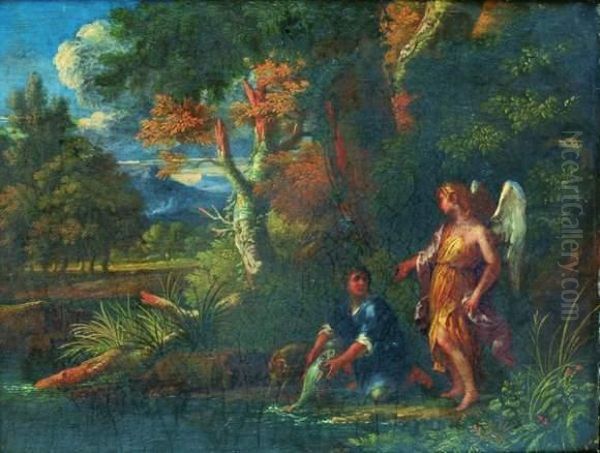 Paysage Avec Tobie Et L'ange Oil Painting by Francesco Cozza