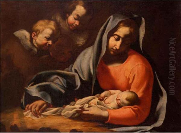 Madonna Con Bambino E Cherubini Oil Painting by Francesco Cozza