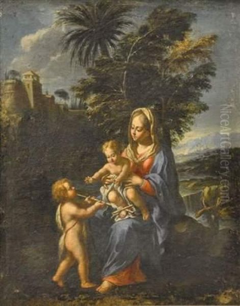 La Vierge A L'enfant Et Saint Jean-baptiste. Oil Painting by Francesco Cozza