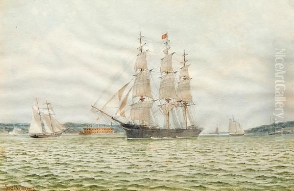 A Clipper Ship Entering New York Harbor Oil Painting by Frederick Schiller Cozzens