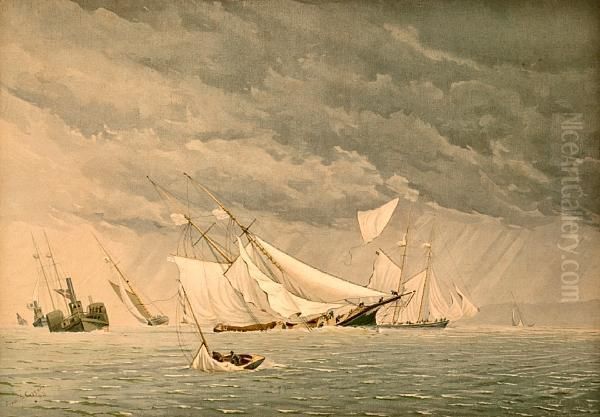 In The Narrows A Black Squall Oil Painting by Frederick Schiller Cozzens