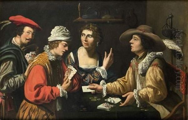 Les Tricheurs Au Miroir.. Oil Painting by Wouter Pietersz. Ii Crabeth