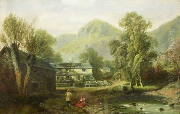 'old Cottages, Ennerdale Oil Painting by Thomas C. Cracknell