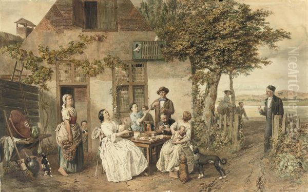 The Family Lunch Oil Painting by Reinier Craeyvanger