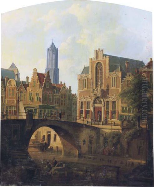 A Capriccio View Of Utrecht Oil Painting by Reinier Craeyvanger