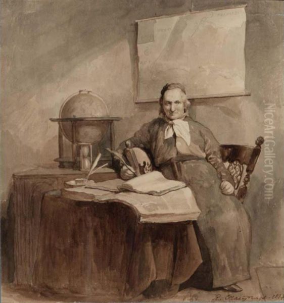 A Portrait Of A Geographer In His Study Oil Painting by Reinier Craeyvanger