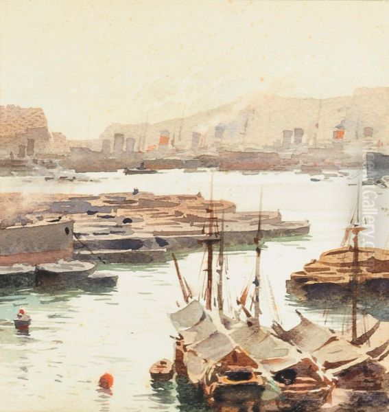 Veduta Del Porto Di Genova Oil Painting by Aurelio Craffonara