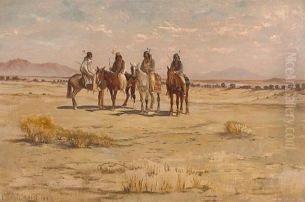 Four Plains Indians On Horseback Oil Painting by Charles Craig