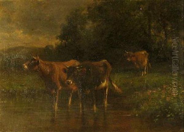 Cattle At Water Oil Painting by Thomas Bigelow Craig