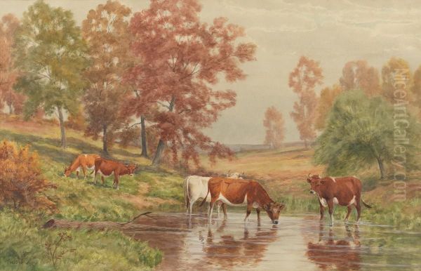 Cows Watering Oil Painting by Thomas Bigelow Craig