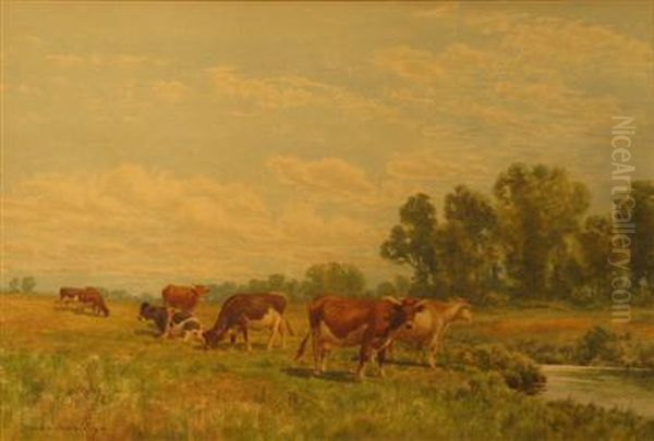 Grazing Cattle Oil Painting by Thomas Bigelow Craig