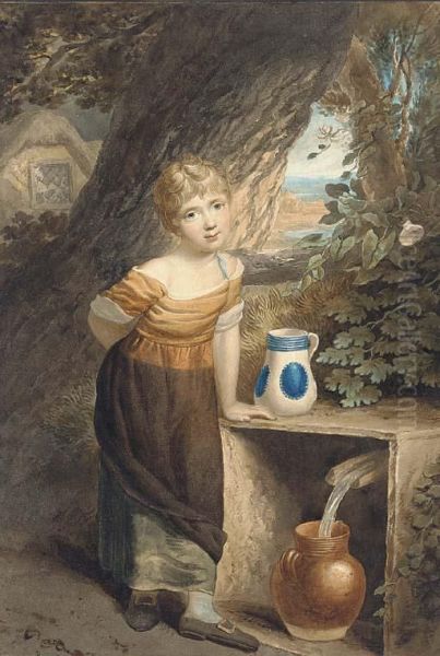 A Young Girl Collecting Water Oil Painting by William Marshall Craig