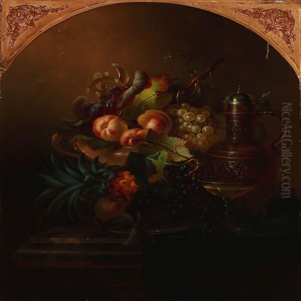 Still Life With Fruit And Wine Oil Painting by Carl Casar Cramer