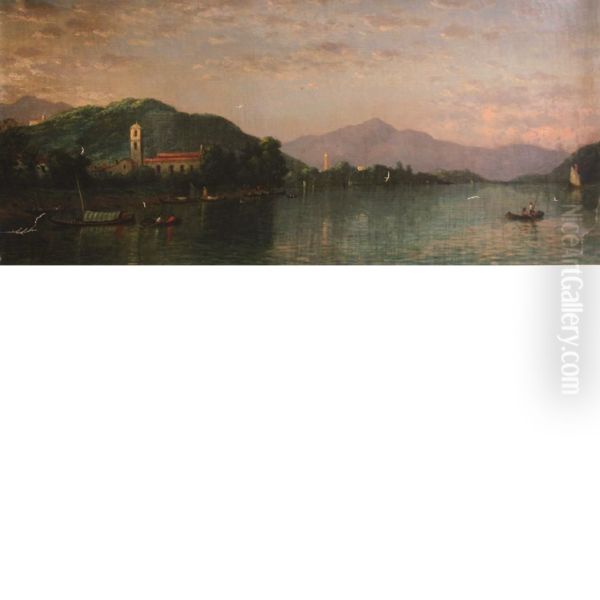 View Of An Italian Lake Oil Painting by Christopher P. Cranch