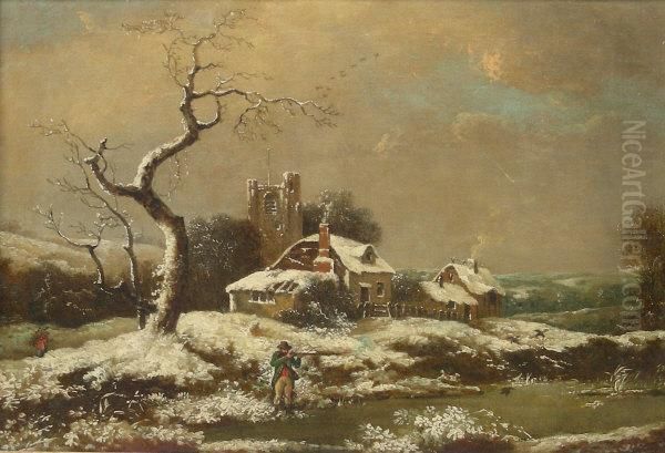 Duck Shooting In The Snow Oil Painting by John Cranch Of Bath