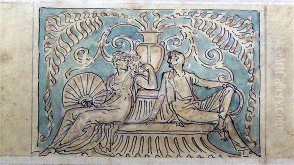 Classical Figures On A Seat Oil Painting by Walter Crane