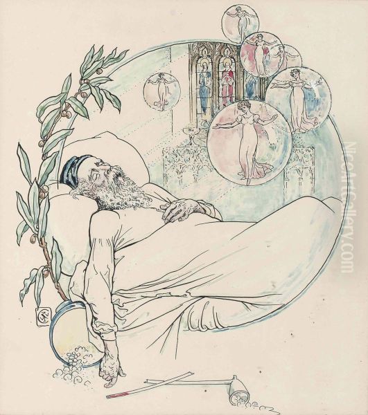 Arthur Kelly's The Rosebud And Other Tales -'soap Bubbles' Oil Painting by Walter Crane