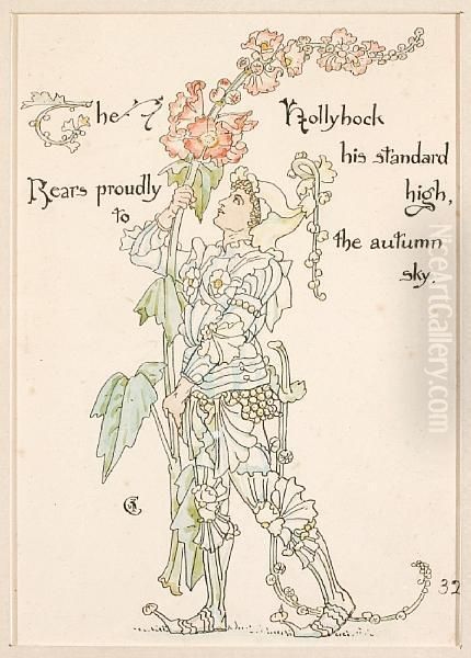 The Hollyhock His Standard High Oil Painting by Walter Crane