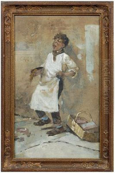 Snuff Vendor Calling And Holding A Tin Of Snuff Oil Painting by Wilbur Crane