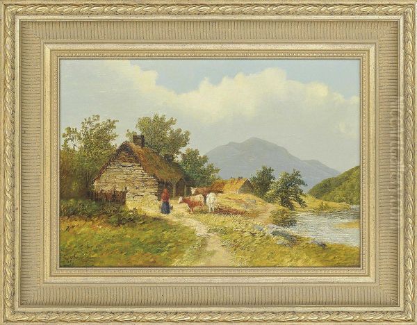 Figures By A Ruined Castle; A Milkmaid At A Barn Oil Painting by James Hall Cranstoun