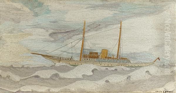 A Steam Yacht, Flying The White Ensign. Oil Painting by John Craske