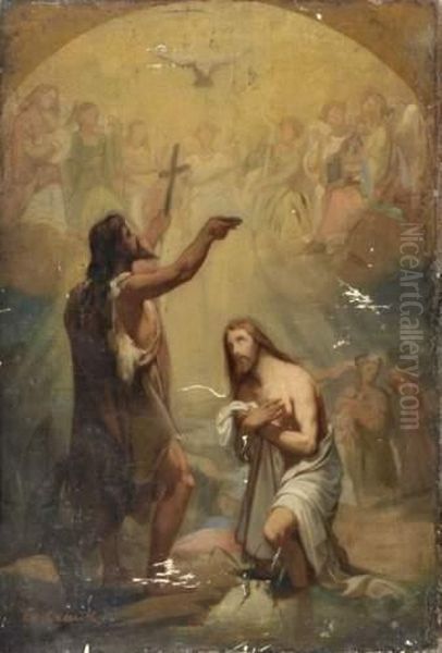 Bapteme Du Christ Oil Painting by Charles Alexandre Crauk