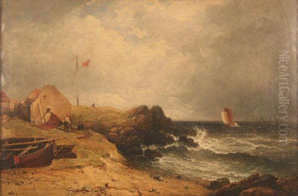 Drying A Net In Cove Oil Painting by Edmund Thornton Crawford