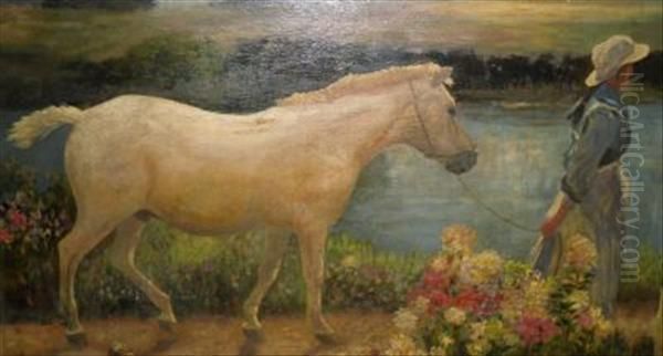 Walking The Greycolt Oil Painting by George Edward Crawhall