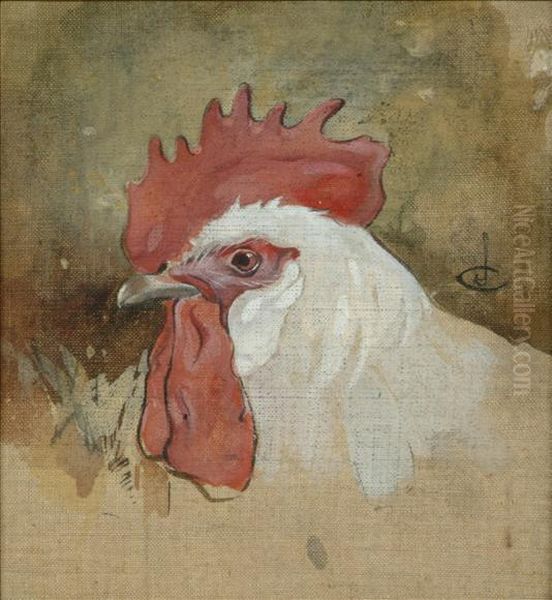 The Cock Oil Painting by Joseph Ii Crawhall