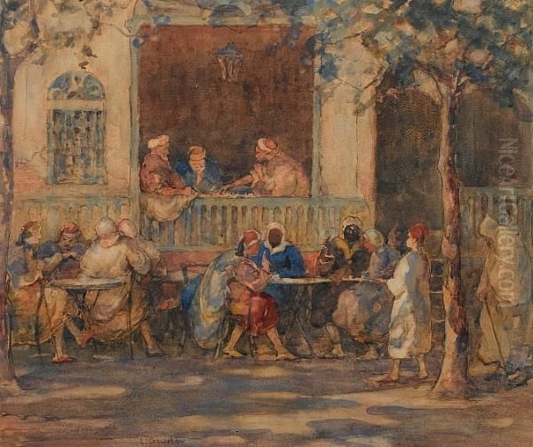 An Arab Cafe Oil Painting by Lionel Townsend Crawshaw