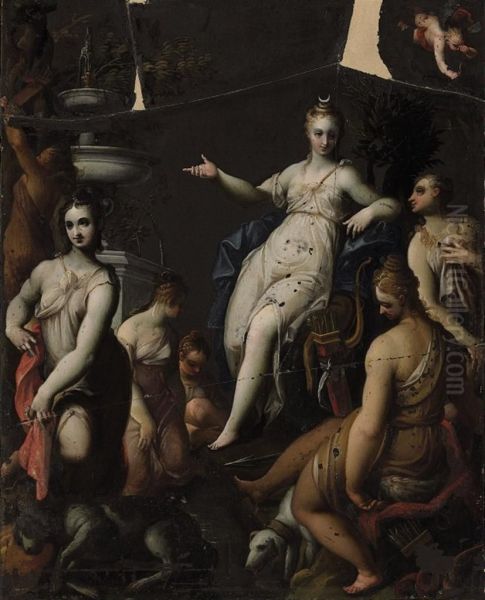 Diana With Her Attendants Oil Painting by Sante Creara