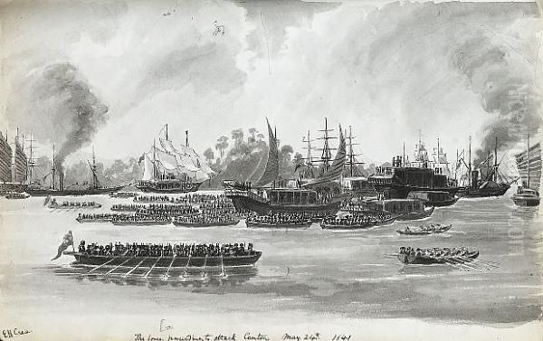 The British Proceeding Up The Pearl River To Effect The Capture Of Canton Oil Painting by Edward Hodges Cree