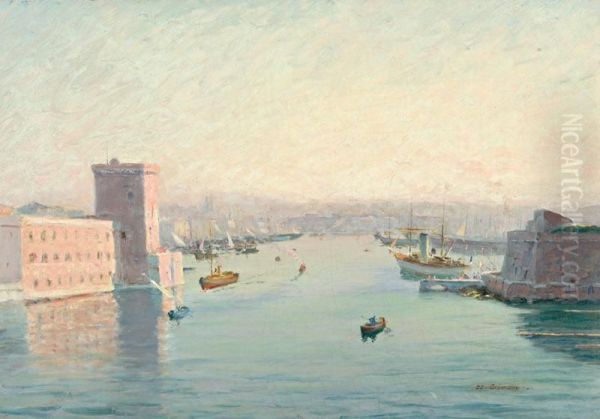 Le Port De Marseille Oil Painting by Edouard Cremieux