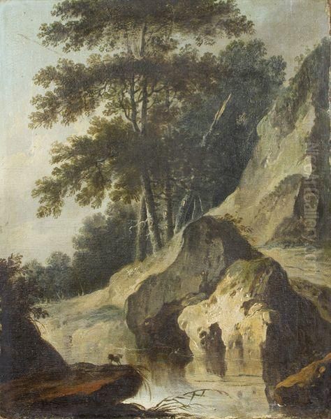 Paysage Rocheux Avec Un Chien Oil Painting by Louis-Philippe Crepin