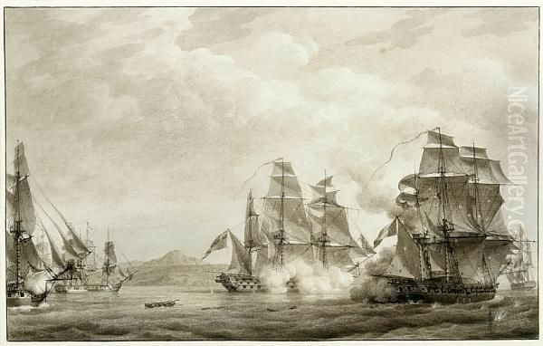 The Action Between The French Frigate Oil Painting by Louis-Philippe Crepin