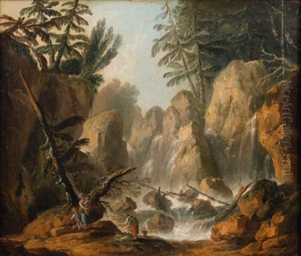 Lavandieres Au Bord D'une Cascade Demontagne Oil Painting by Louis-Philippe Crepin