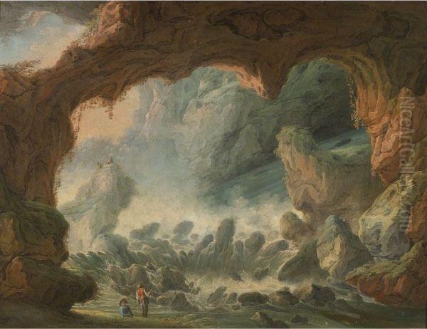 Landscape With A Cave Oil Painting by Louis-Philippe Crepin