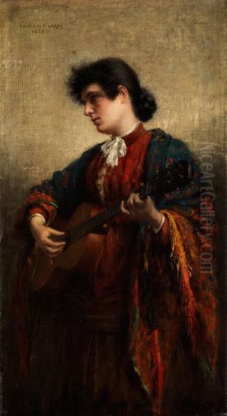 Junge Gitarrenspielerin Oil Painting by Enrico Crespi