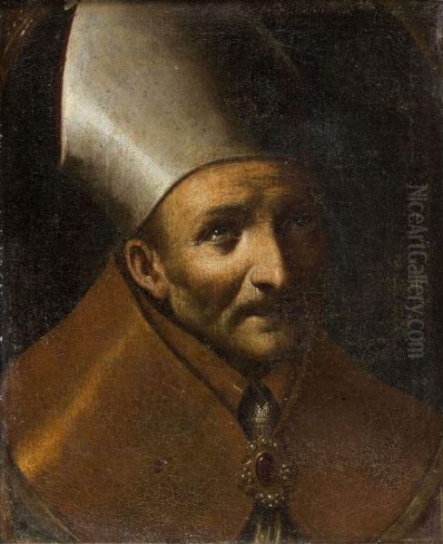 Portrait D'eveque, Dans Un Ovale Feint Oil Painting by Giovanni Battista Crespi Il Cerano